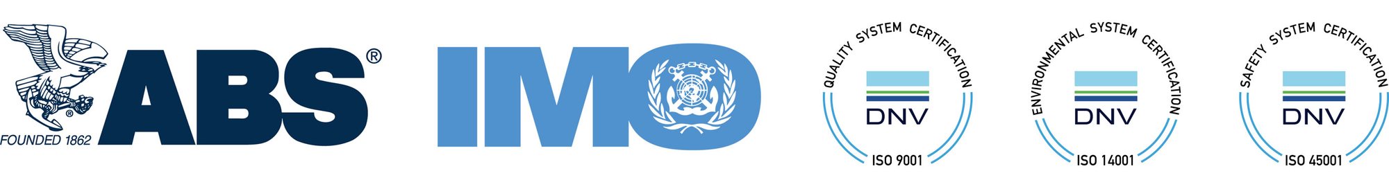 Certificaciones ABS, IMO y DNV ISO 9001, ISO 14001, ISO 45001